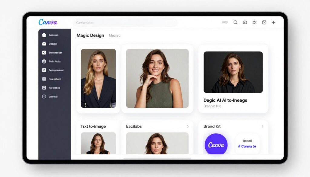Canva's AI design features being used by a solopreneur to create social media graphics