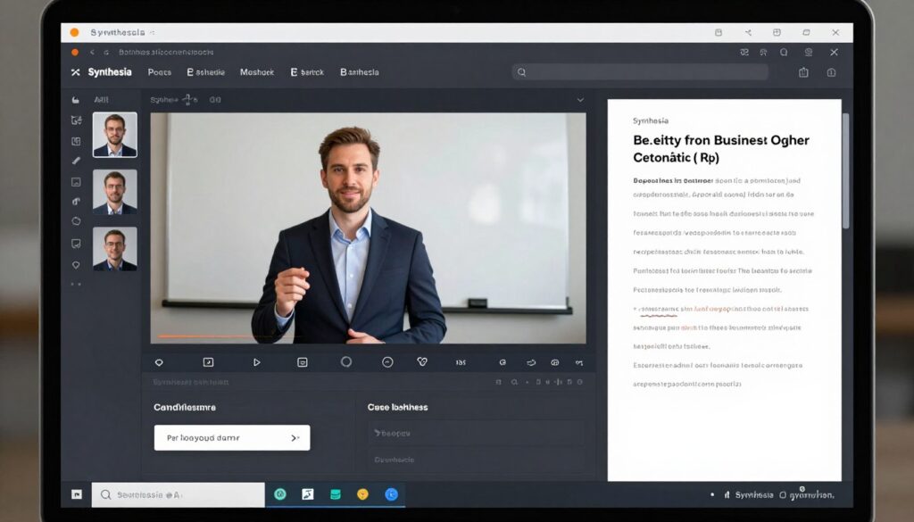 Synthesia's AI avatar creating a professional video presentation for a solopreneur