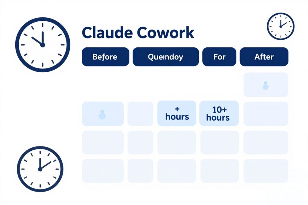Time-saved visualization showing weekly hours reclaimed with Claude Cowork for entrepreneurs