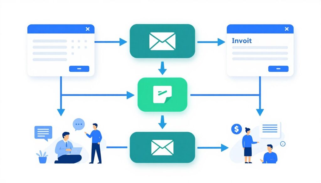 Automated payment workflow showing invoice to payment process