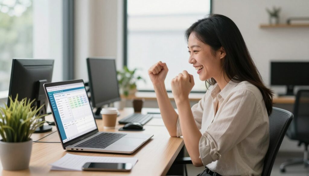 Solopreneur celebrating success with automated business systems