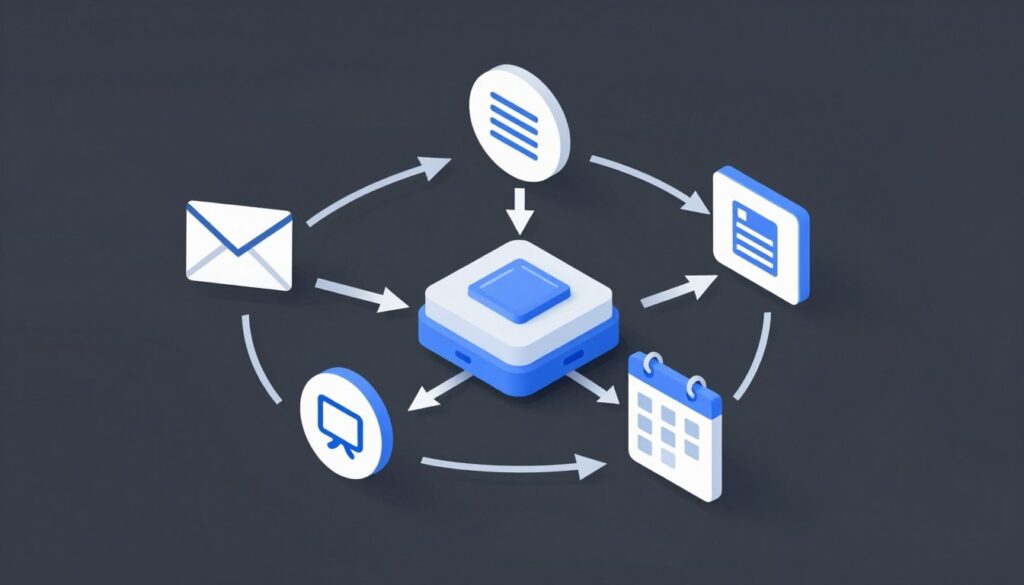 Workflow automation diagram showing connected business tools